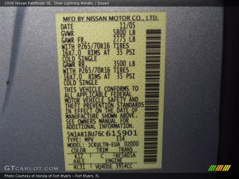 Silver Lightning Metallic / Desert 2006 Nissan Pathfinder SE