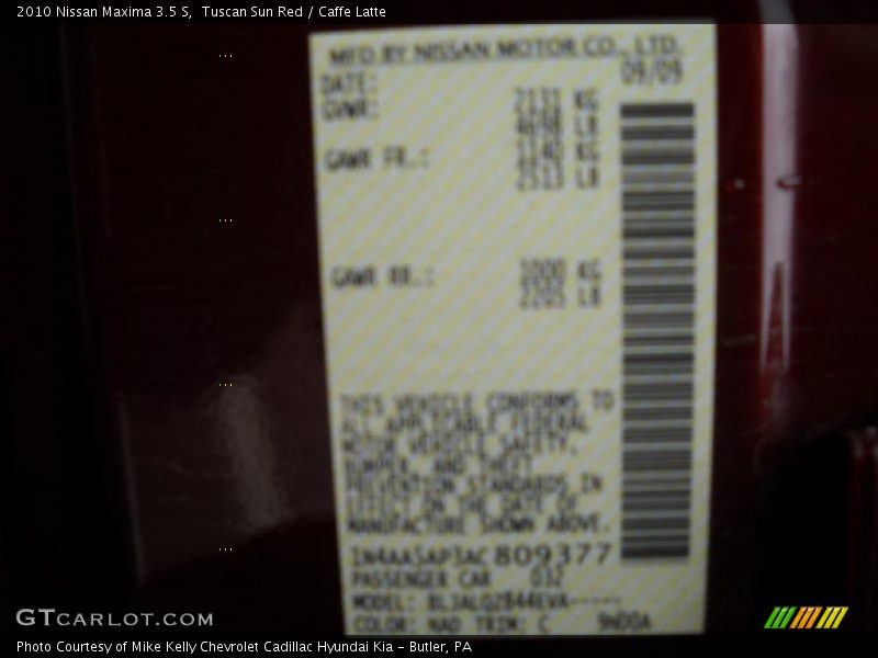 Tuscan Sun Red / Caffe Latte 2010 Nissan Maxima 3.5 S