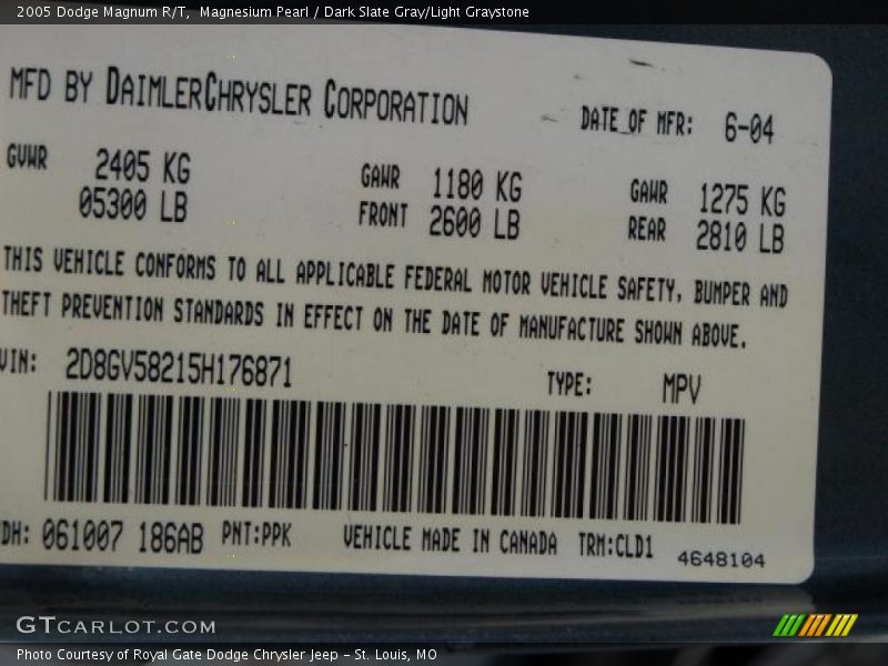 Magnesium Pearl / Dark Slate Gray/Light Graystone 2005 Dodge Magnum R/T