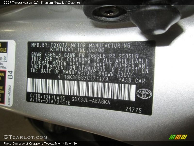 Titanium Metallic / Graphite 2007 Toyota Avalon XLS