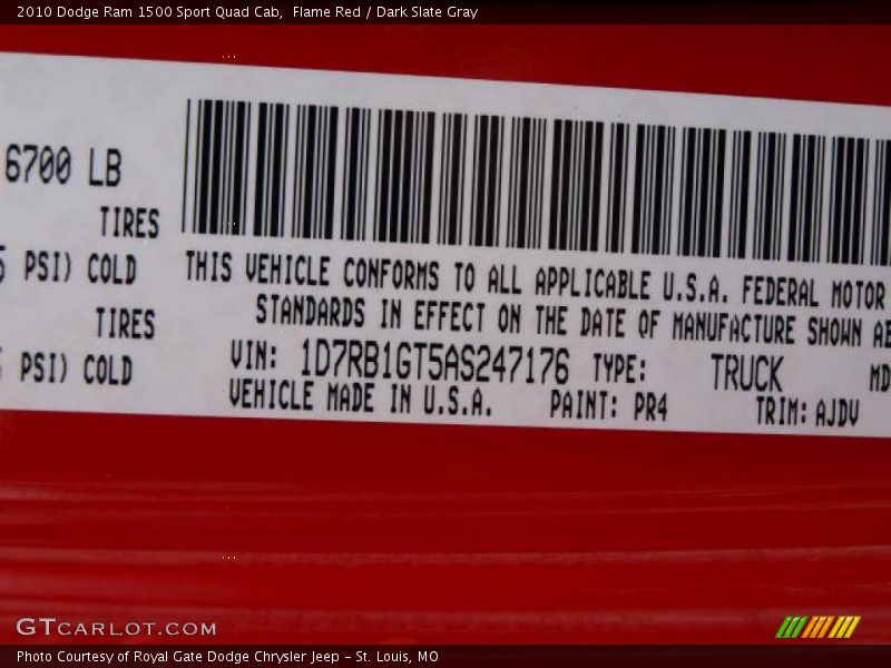 Flame Red / Dark Slate Gray 2010 Dodge Ram 1500 Sport Quad Cab