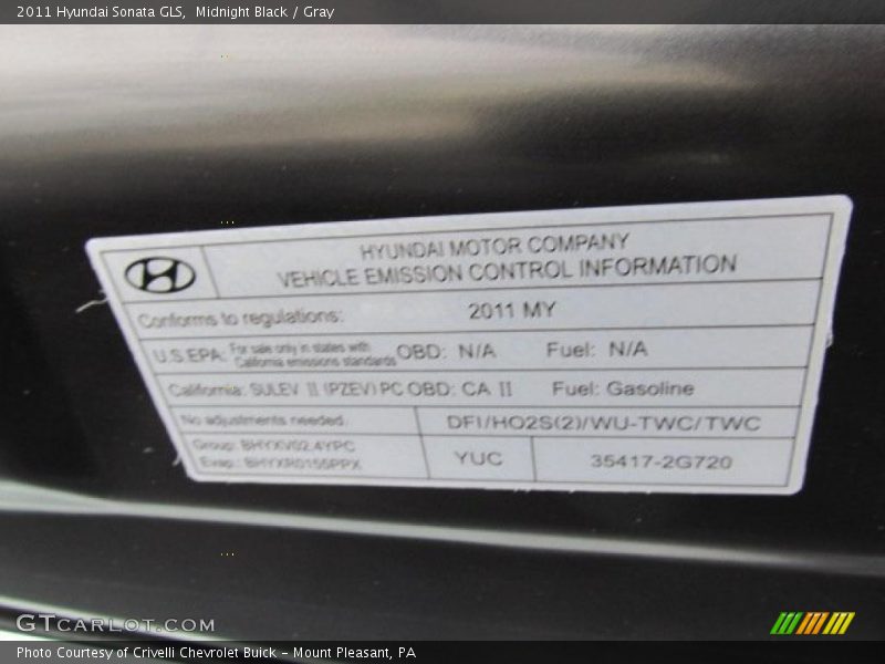 Midnight Black / Gray 2011 Hyundai Sonata GLS