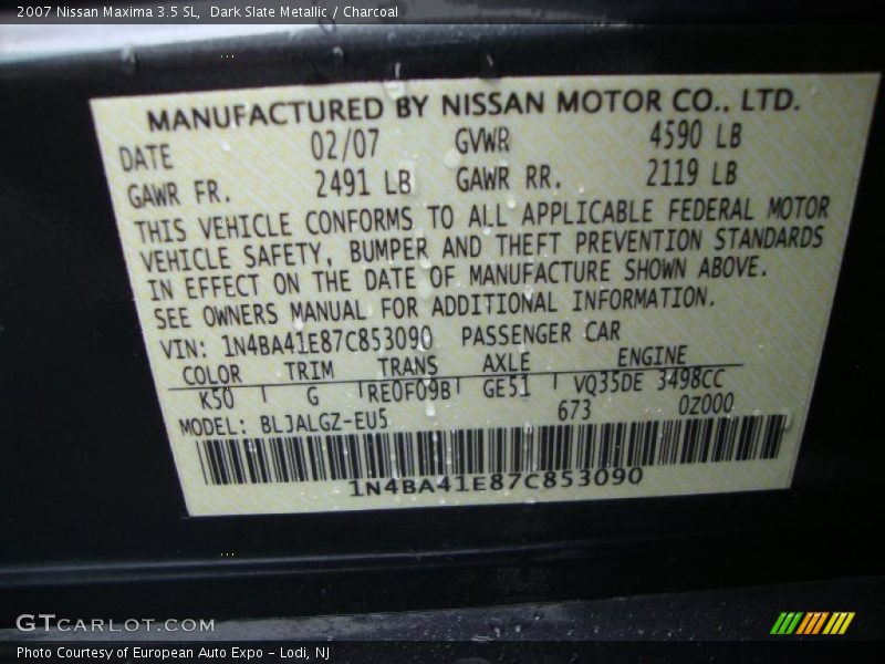 Dark Slate Metallic / Charcoal 2007 Nissan Maxima 3.5 SL