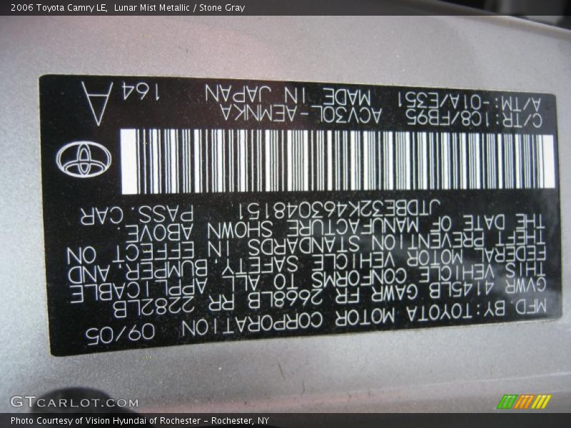 2006 Camry LE Lunar Mist Metallic Color Code 1C8