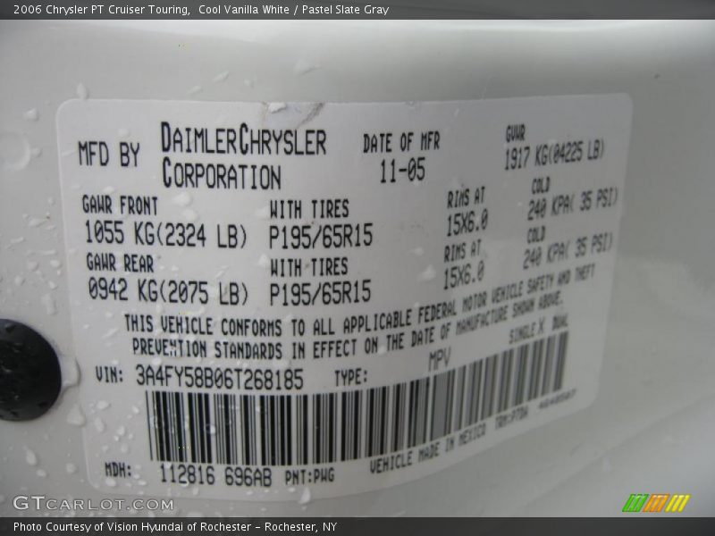 Cool Vanilla White / Pastel Slate Gray 2006 Chrysler PT Cruiser Touring