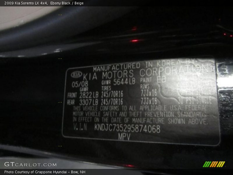 Ebony Black / Beige 2009 Kia Sorento LX 4x4