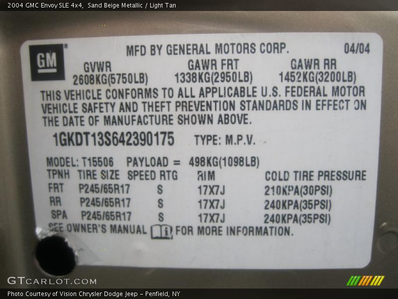 Sand Beige Metallic / Light Tan 2004 GMC Envoy SLE 4x4