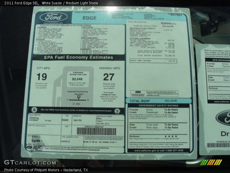 White Suede / Medium Light Stone 2011 Ford Edge SEL