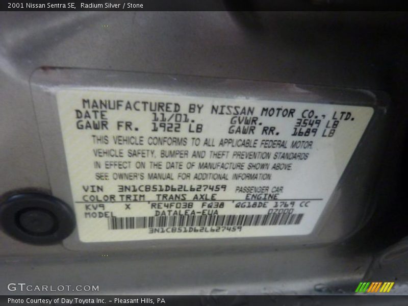 Radium Silver / Stone 2001 Nissan Sentra SE