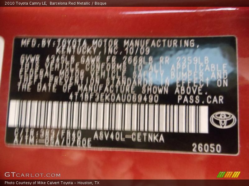 Barcelona Red Metallic / Bisque 2010 Toyota Camry LE