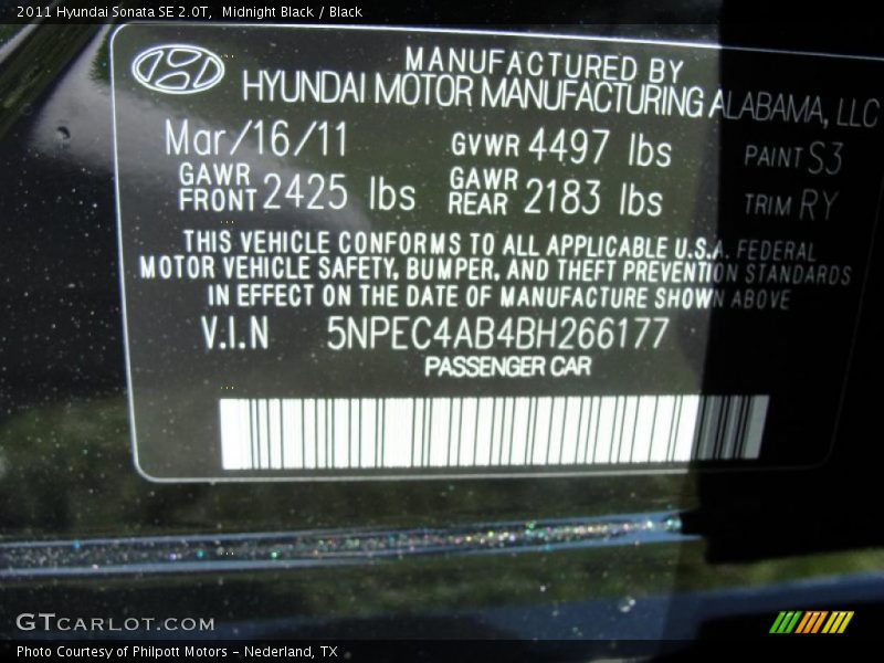 Midnight Black / Black 2011 Hyundai Sonata SE 2.0T