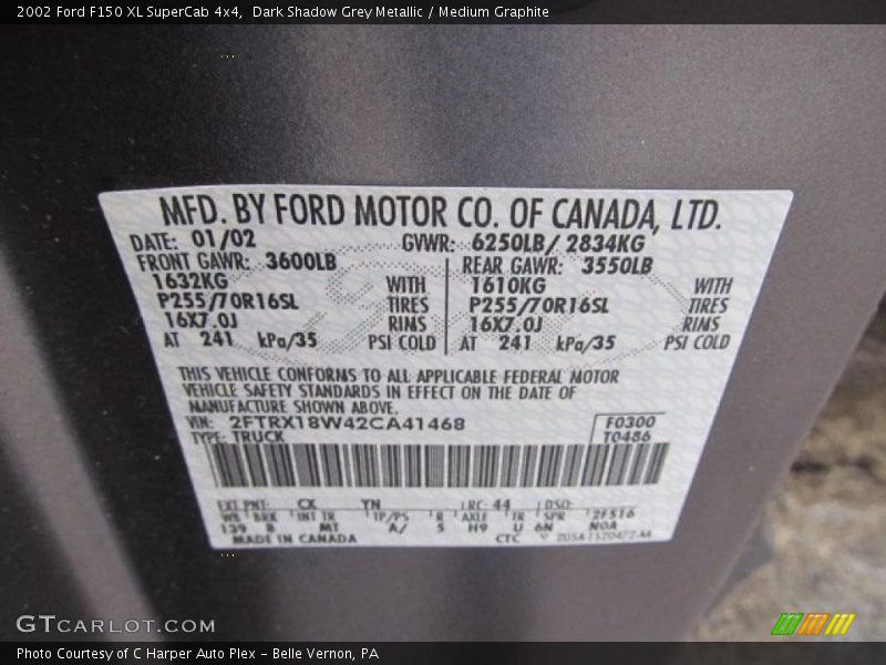 2002 F150 XL SuperCab 4x4 Dark Shadow Grey Metallic Color Code CX