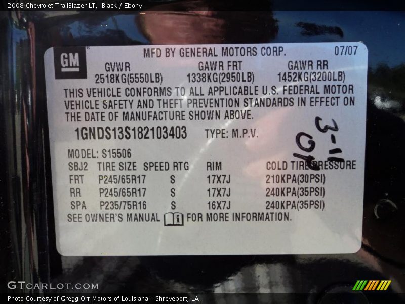 Black / Ebony 2008 Chevrolet TrailBlazer LT