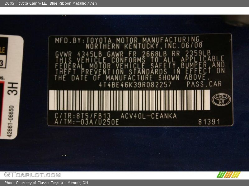 Blue Ribbon Metallic / Ash 2009 Toyota Camry LE