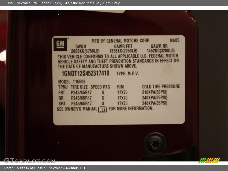 Majestic Red Metallic / Light Gray 2005 Chevrolet TrailBlazer LS 4x4