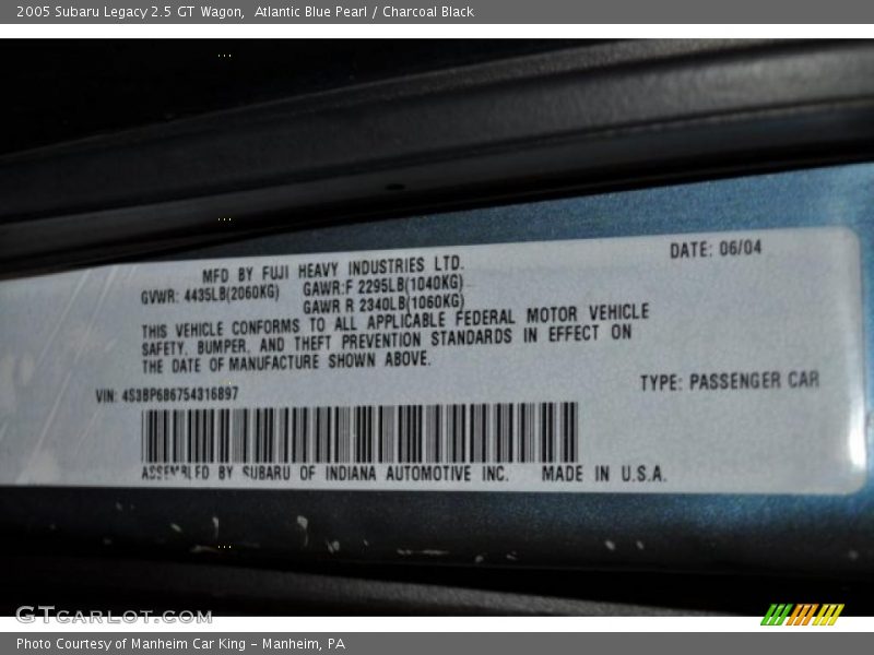 Atlantic Blue Pearl / Charcoal Black 2005 Subaru Legacy 2.5 GT Wagon