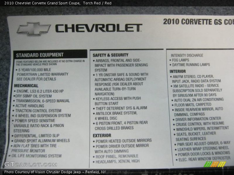  2010 Corvette Grand Sport Coupe Window Sticker