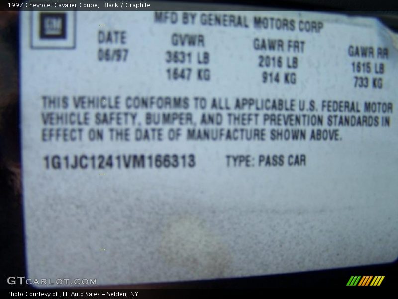 Black / Graphite 1997 Chevrolet Cavalier Coupe