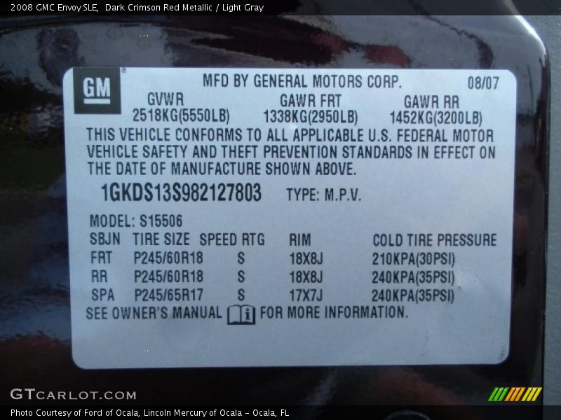 Dark Crimson Red Metallic / Light Gray 2008 GMC Envoy SLE