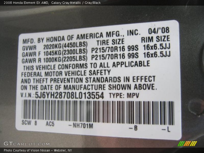 Galaxy Gray Metallic / Gray/Black 2008 Honda Element EX AWD