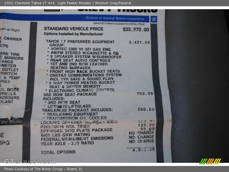 Light Pewter Metallic / Medium Gray/Neutral 2002 Chevrolet Tahoe LT 4x4