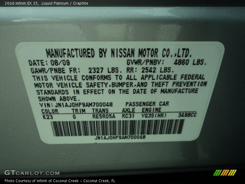 Liquid Platinum / Graphite 2010 Infiniti EX 35