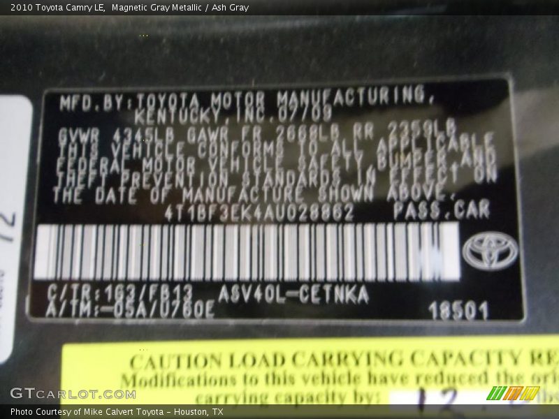 Magnetic Gray Metallic / Ash Gray 2010 Toyota Camry LE