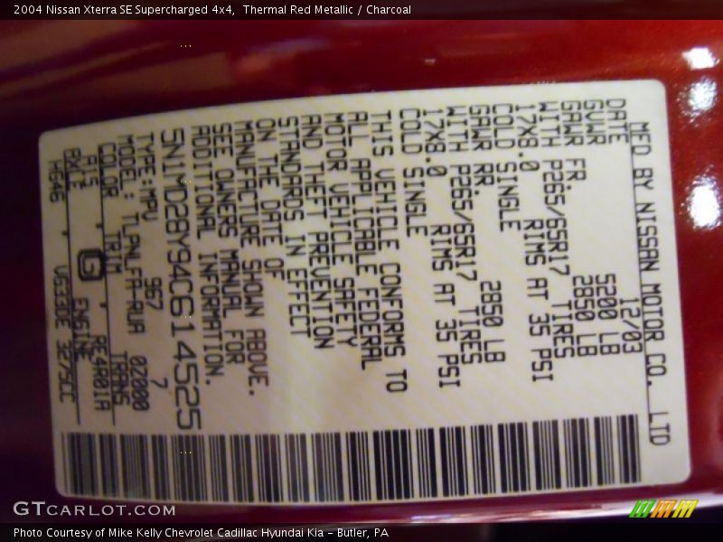 Thermal Red Metallic / Charcoal 2004 Nissan Xterra SE Supercharged 4x4