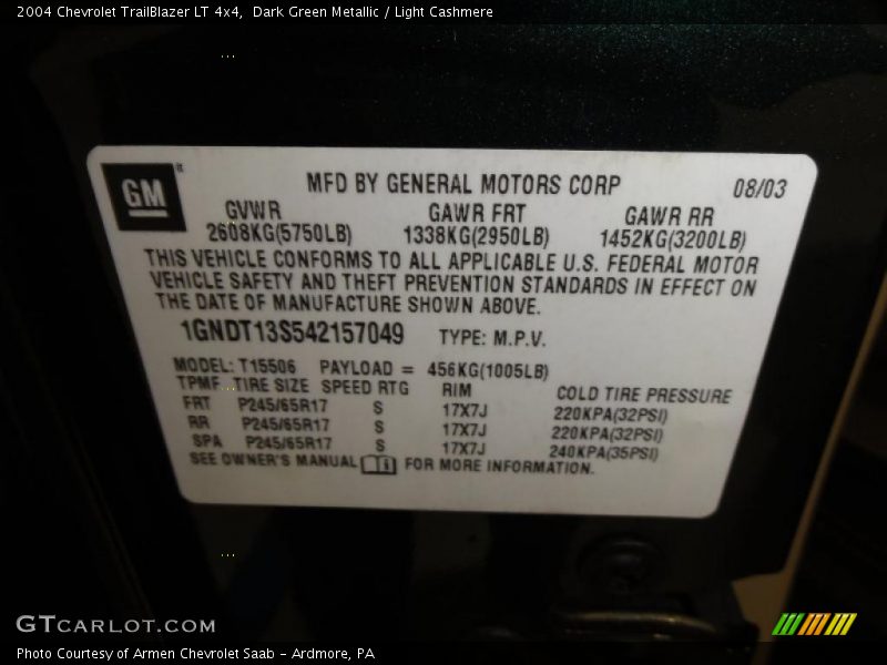 Dark Green Metallic / Light Cashmere 2004 Chevrolet TrailBlazer LT 4x4