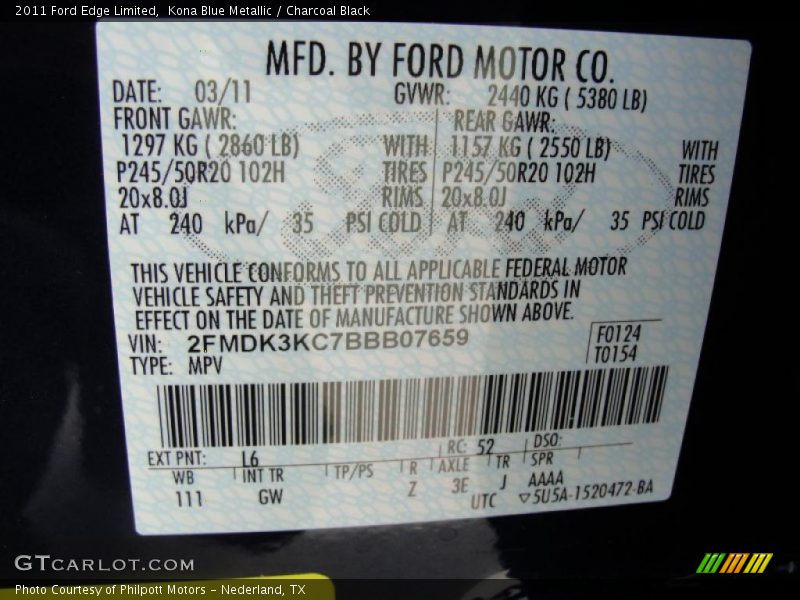 2011 Edge Limited Kona Blue Metallic Color Code L6