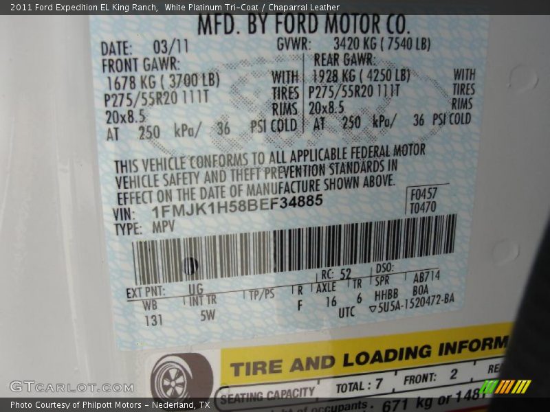 2011 Expedition EL King Ranch White Platinum Tri-Coat Color Code UG