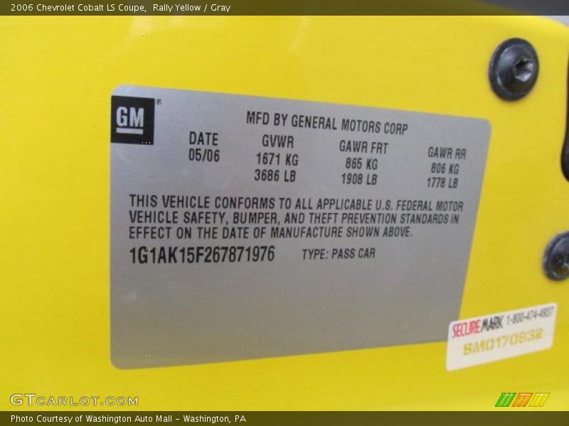 Rally Yellow / Gray 2006 Chevrolet Cobalt LS Coupe