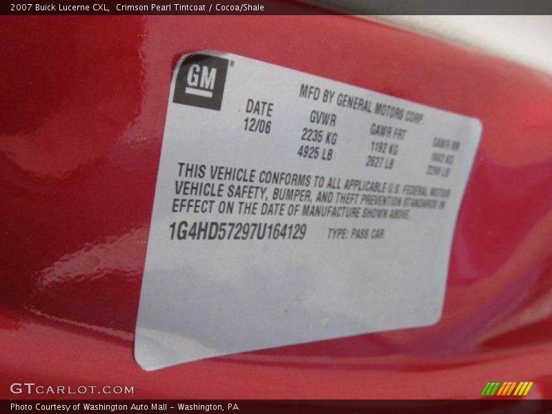 Crimson Pearl Tintcoat / Cocoa/Shale 2007 Buick Lucerne CXL