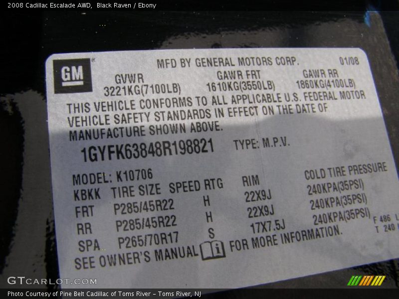 Black Raven / Ebony 2008 Cadillac Escalade AWD