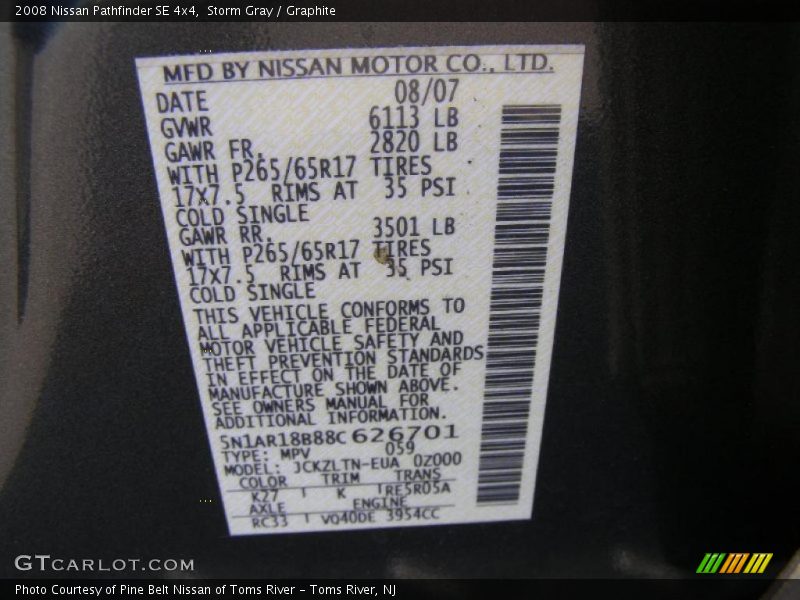 Storm Gray / Graphite 2008 Nissan Pathfinder SE 4x4
