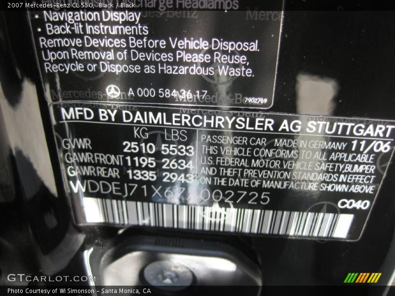 Black / Black 2007 Mercedes-Benz CL 550