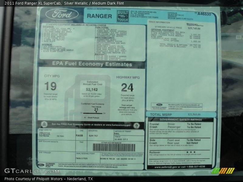 Silver Metallic / Medium Dark Flint 2011 Ford Ranger XL SuperCab