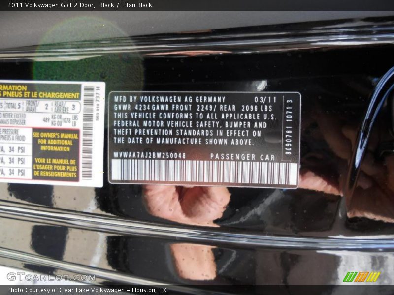 Info Tag of 2011 Golf 2 Door