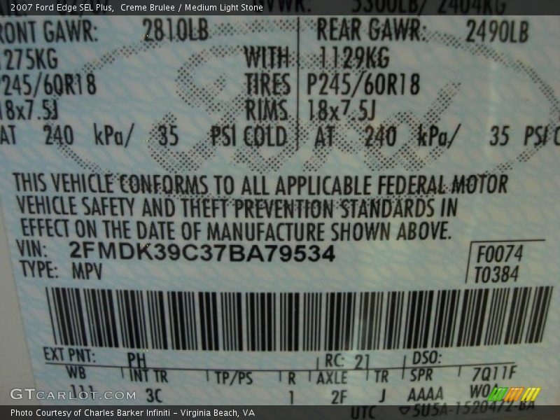 Creme Brulee / Medium Light Stone 2007 Ford Edge SEL Plus