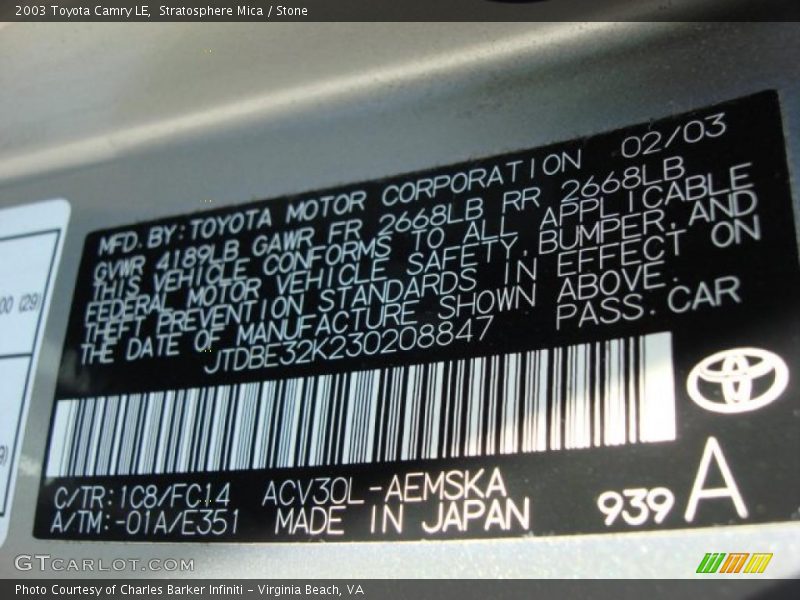 Stratosphere Mica / Stone 2003 Toyota Camry LE
