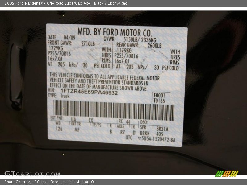 Black / Ebony/Red 2009 Ford Ranger FX4 Off-Road SuperCab 4x4