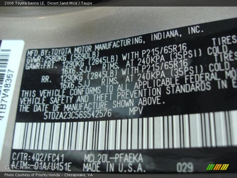 Desert Sand Mica / Taupe 2006 Toyota Sienna LE