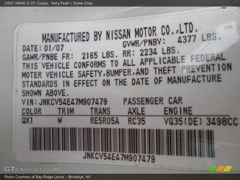 Ivory Pearl / Stone Gray 2007 Infiniti G 35 Coupe