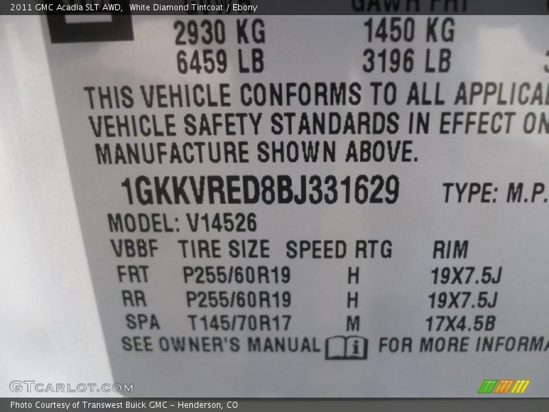 White Diamond Tintcoat / Ebony 2011 GMC Acadia SLT AWD