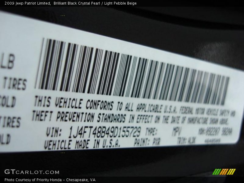 Brilliant Black Crystal Pearl / Light Pebble Beige 2009 Jeep Patriot Limited