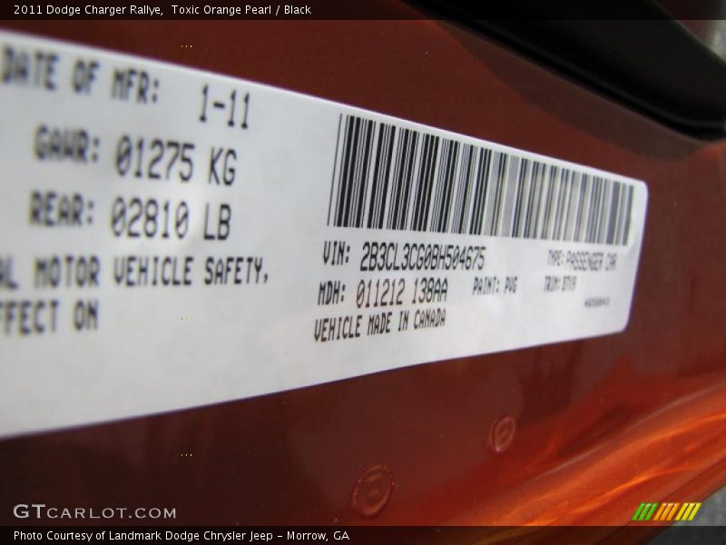 Toxic Orange Pearl / Black 2011 Dodge Charger Rallye