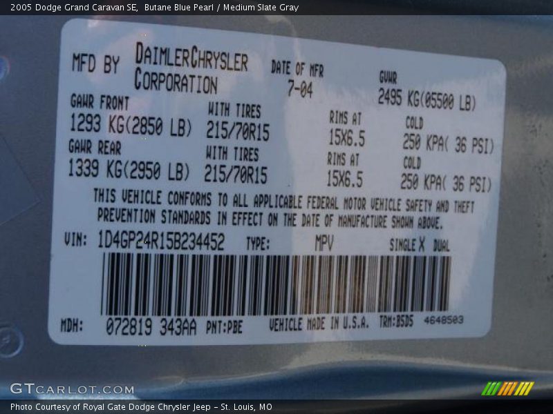 Butane Blue Pearl / Medium Slate Gray 2005 Dodge Grand Caravan SE