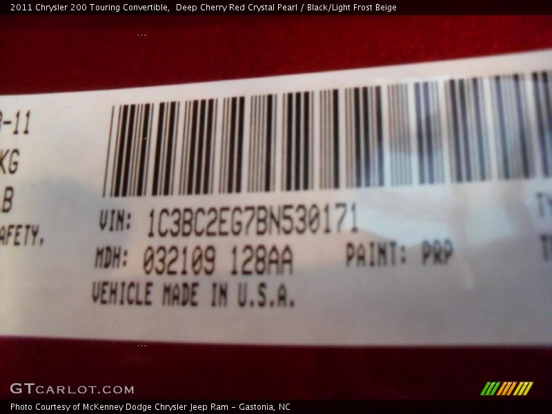 2011 200 Touring Convertible Deep Cherry Red Crystal Pearl Color Code PRP