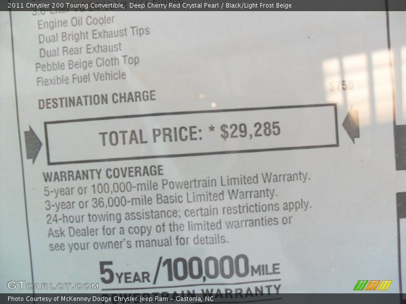  2011 200 Touring Convertible Window Sticker