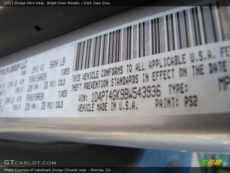 Bright Silver Metallic / Dark Slate Gray 2011 Dodge Nitro Heat